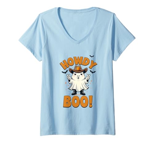 Damen Halloween Kinder Capybara Spruch T-Shirt mit V-Ausschnitt von gruselig Geister Grusel Geschenkidee