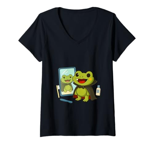 Damen Halloween Frosch Vampir Kostüm T-Shirt mit V-Ausschnitt Damen Halloween Frosch Vampir Kostüm T-Shirt mit V-Ausschnitt von gruselig Kinder Verkleidung Geschenkidee
