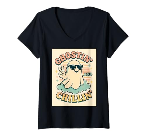 Damen Halloween Geist Spruch Kostüm T-Shirt mit V-Ausschnitt Damen Halloween Geist Spruch Kostüm T-Shirt mit V-Ausschnitt von gruselig Kinder Verkleidung Geschenkidee