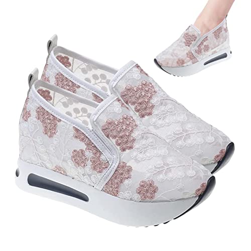 gsdgdsg Slip-On-Sneaker für Damen, Stickerei-Plateau-Turnschuhe, Mesh-Slip-On-Schuhe Atmungsaktive Frühlings-Spitze-Mesh- von gsdgdsg