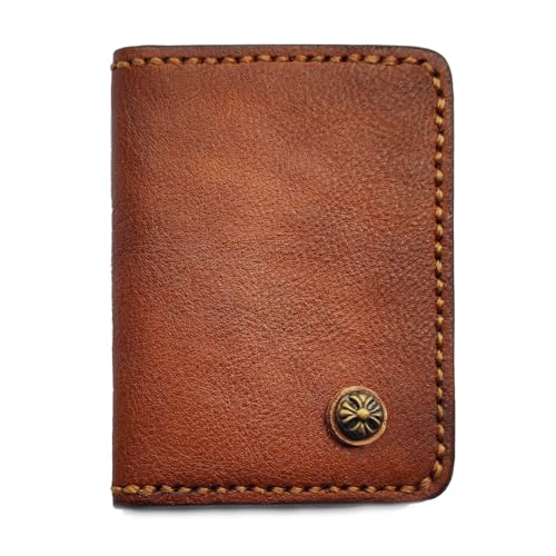 gucaibu Handgefertigte Leder Bifold Wallet braun mit Ziernähten, Braun, Einfachheit von gucaibu