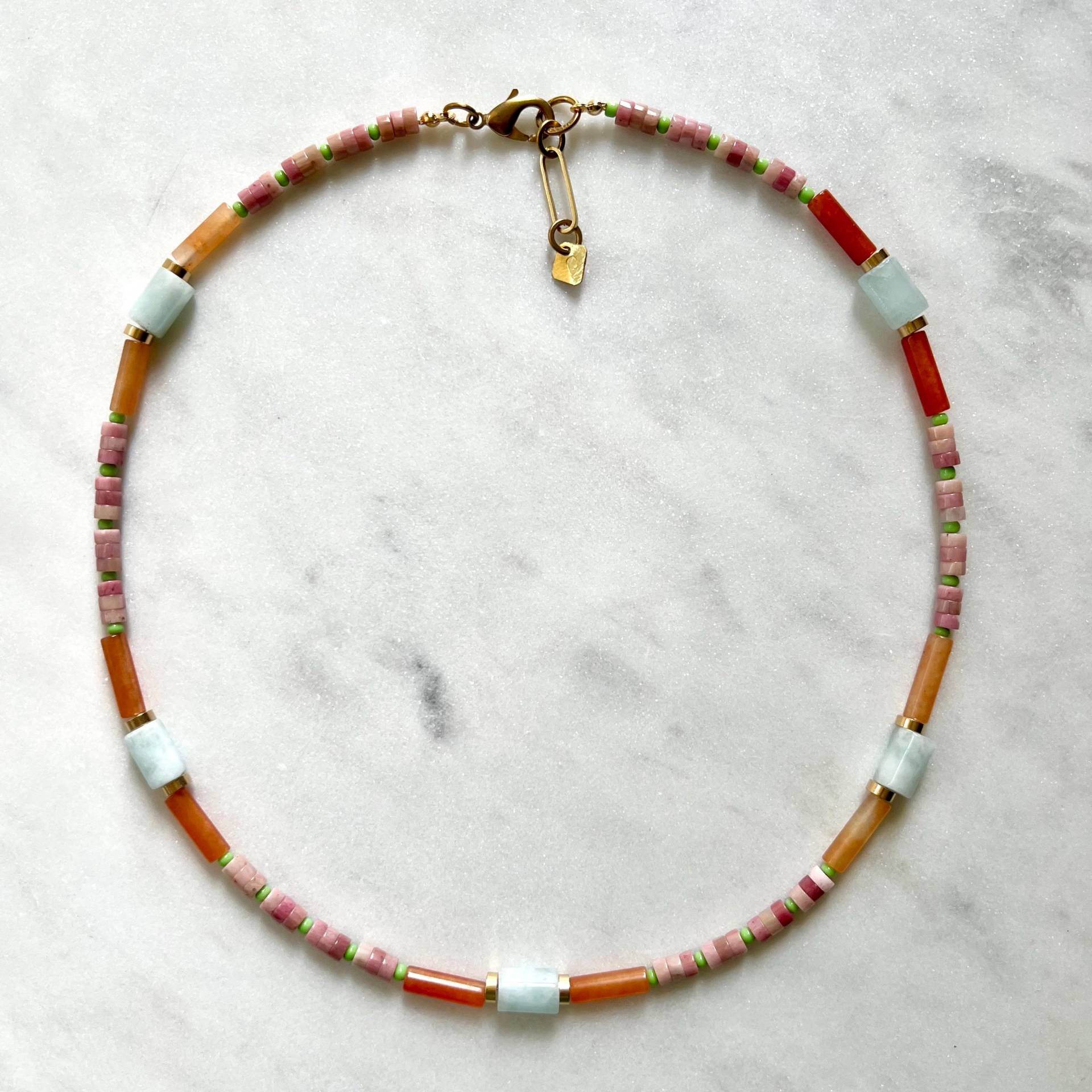Aquamarin Und Rhodochrosit Halskette, Bunt Gemischte Schmuckstein Kette Mit Naturstein Perlen Glasperlen Aquamarin Und Rhodochrosit Halskette, Bunt Gemischte Schmuckstein Kette Mit Naturstein Perlen Glasperlen von gudbling
