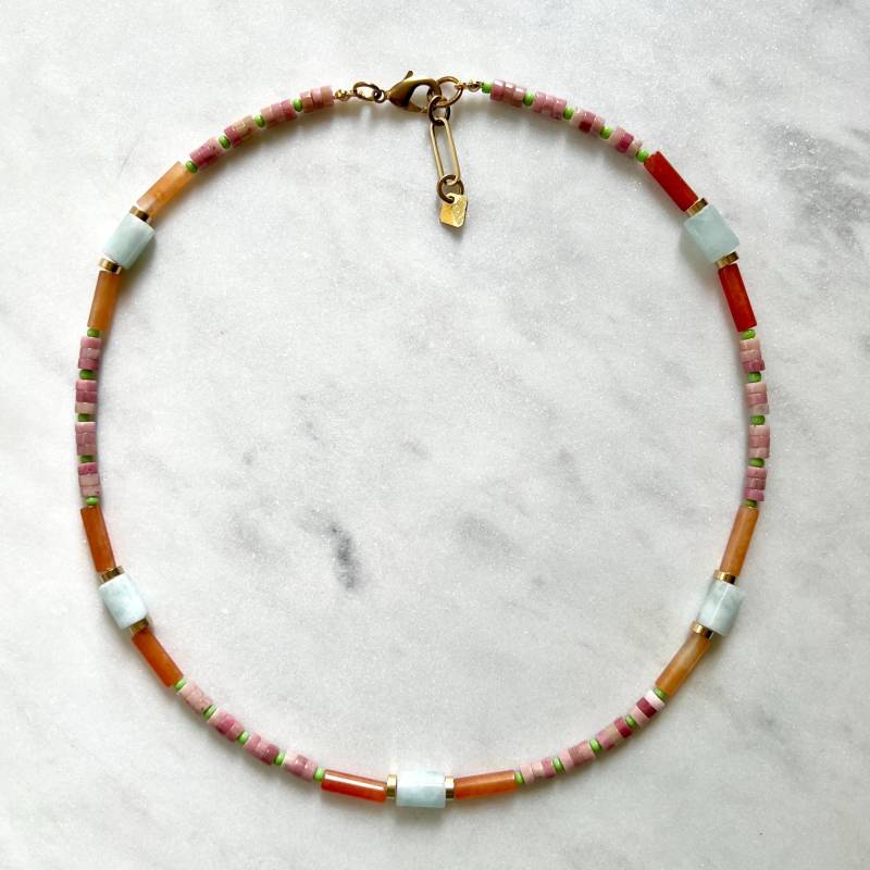 Aquamarin Und Rhodochrosit Halskette, Bunt Gemischte Schmuckstein Kette Mit Naturstein Perlen Glasperlen Aquamarin Und Rhodochrosit Halskette, Bunt Gemischte Schmuckstein Kette Mit Naturstein Perlen Glasperlen von gudbling
