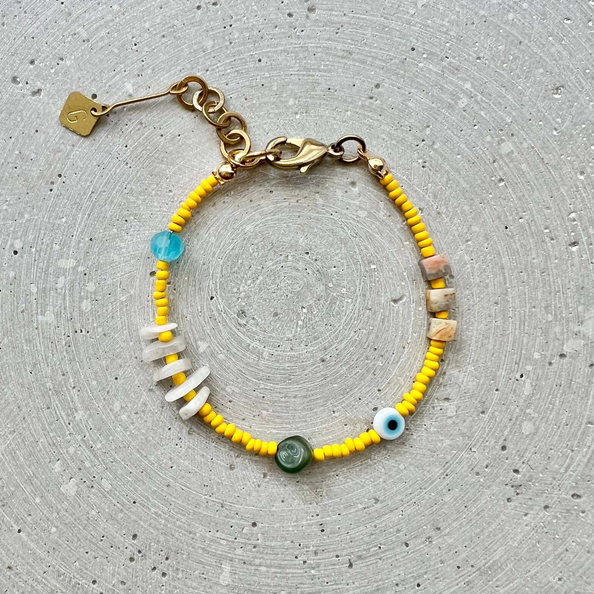 Evil Eye Armband Mit Mondstein Jade Und Achat Perlen, Gelbes Saatperlen Armband, Strand Schmuck Evil Eye Armband Mit Mondstein Jade Und Achat Perlen, Gelbes Saatperlen Armband, Strand Schmuck von gudbling