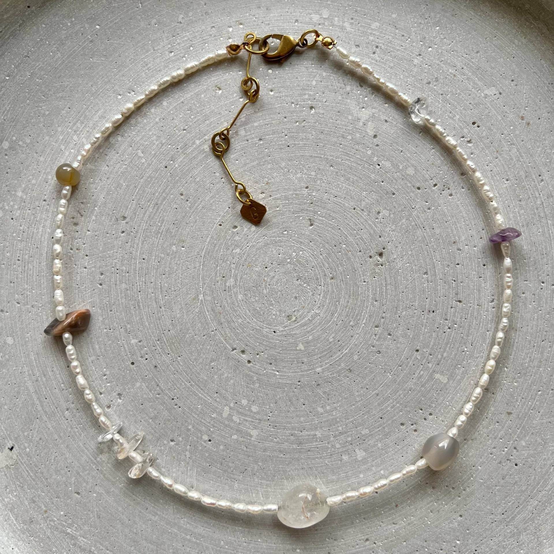 Vintage Schmuckstein Halskette Mit Süßwasserperlen, Rosenquarz, Achat, Collier Für Braut Vintage Schmuckstein Halskette Mit Süßwasserperlen, Rosenquarz, Achat, Collier Für Braut von gudbling
