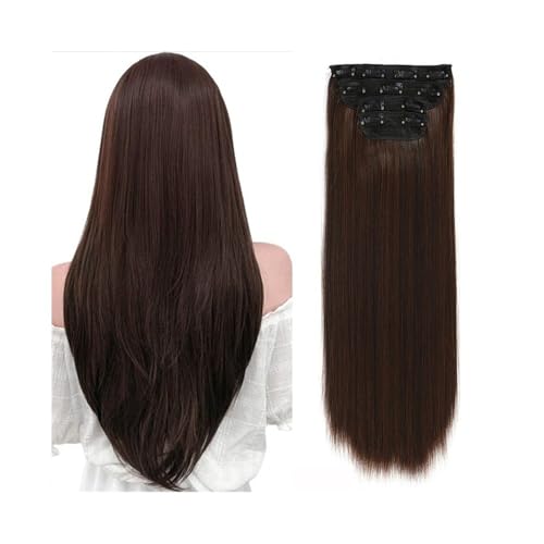 Clip in Extensions 4 Stück/Set 61 cm langes, glattes, dickes Haarteil, Kunsthaar-Clip-in-Haarverlängerung for Frauen, 180 g, Vollkopf-Kunsthaarverlängerung mit 11 Clips Clip in Haarverlängerungen(Ligh von guiling-1986