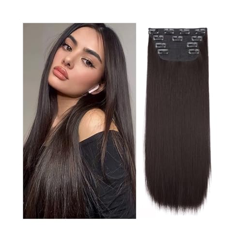 Clip in Extensions 4 Stück/Set 61 cm langes, glattes, dickes Haarteil, Kunsthaar-Clip-in-Haarverlängerung for Frauen, 180 g, Vollkopf-Kunsthaarverlängerung mit 11 Clips Clip in Haarverlängerungen(Medi von guiling-1986