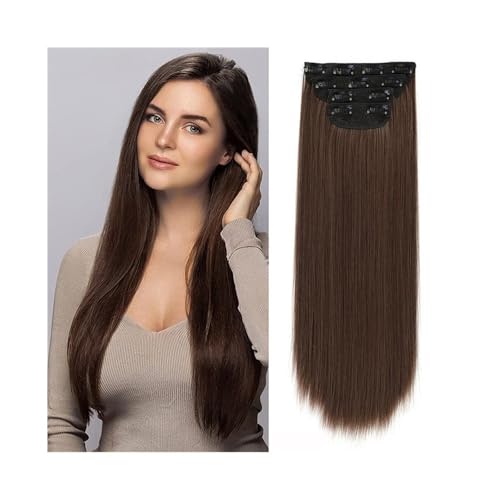 Clip in Extensions 4 Stück/Set 61 cm langes, glattes, dickes Haarteil, Kunsthaar-Clip-in-Haarverlängerung for Frauen, 180 g, Vollkopf-Kunsthaarverlängerung mit 11 Clips Clip in Haarverlängerungen(Ligh von guiling-1986