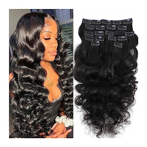 Clip in Extensions Clip-in-Extensions aus Echthaar mit natürlichen Wellen, natürliches schwarzes Remy-Echthaar, for modische Frauen, 8 Stück/Set, doppelter Schuss Clip in Haarverlängerungen(20inches) von guiling-1986