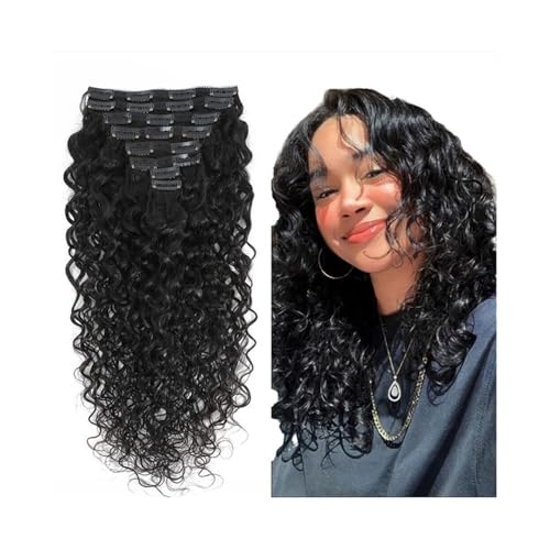 Clip in Extensions Deep Wave Clip-in-Echthaarverlängerungen for Frauen, 8 Stück, 20 Clips, 120 g, brasilianisches Remy-gewelltes, lockiges Haar, Clip-in-Extensions, natürliche Farbe Clip in Haarverlän von guiling-1986