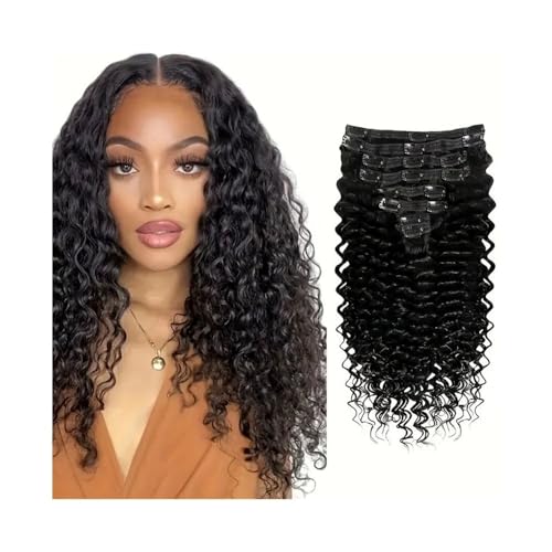 Clip in Extensions Deep Wave Clip-in-Haarverlängerungen, echtes Echthaar, lockige Wellen-Clip-Ins for schwarze Frauen, 8-teiliges brasilianisches Remy-Haarteil mit 18 Clips, 120 g/Set Clip in Haarverl von guiling-1986