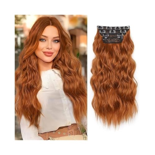 Clip in Extensions Wasserwellen-Clip-in-Haarverlängerung, 4 Stück, natürlich aussehende synthetische Haarverlängerung for Frauen, 50,8 cm, 180 g, lange, gewellte, lockige Haarverlängerung mit 11 Clips von guiling-1986