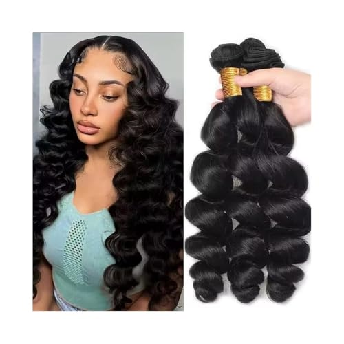Menschenhaarverlängerungen Locker gewellte Haarbündel, 12–32 Zoll, Echthaarbündel, natürliches Schwarz, 3-teilig, weiche brasilianische Remy-Haarverlängerungen for Frauen Haarverlängerung(22 22 22) von guiling-1986
