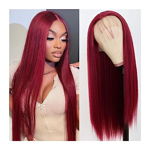 Perücken 13x3 Burgund Rot Synthetische Spitze Front Perücke Gerade Haar Spitze Perücken Glueless Hitzebeständige Synthetische Spitze Front Perücken for Frauen Damenperücke(Color:26inches 1PC) von guiling-1986