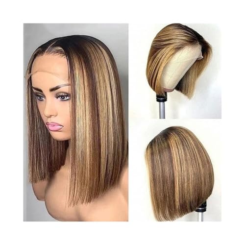 Perücken 13×4 Bob-Perücken, glatte Bob-Perücke mit Spitzenfront, Echthaarperücken for Frauen, indische kurze Bob-Perücken mit Spitzenteil, 180 Dichte Damenperücke(8inches) von guiling-1986