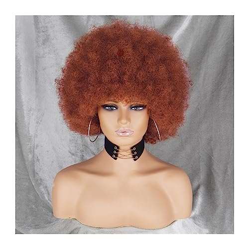 Perücken Afro-Perücken for schwarze Frauen, kurze lockige Afro-Perücke, federnd, riesige, flauschige Puff-Perücken, Premium-Synthetik for Cosplay und den Alltag Damenperücke (Color : 4) von guiling-1986