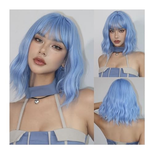 Perücken Blonde kurze lockige Bob-Synthetik-Perücken mit Pony, Platium Golden, Lolita-Cosplay-Perücken for Frauen, tägliche Party, Cosplay, hitzebeständig Damenperücke(WL1158-3) von guiling-1986