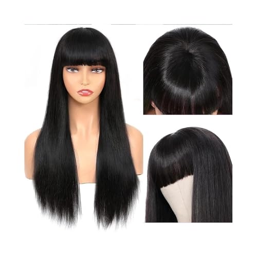Perücken Echthaarperücken mit Pony, 18–36 Zoll, glatt, ohne Spitze, for Frauen Damenperücke(30inches) von guiling-1986