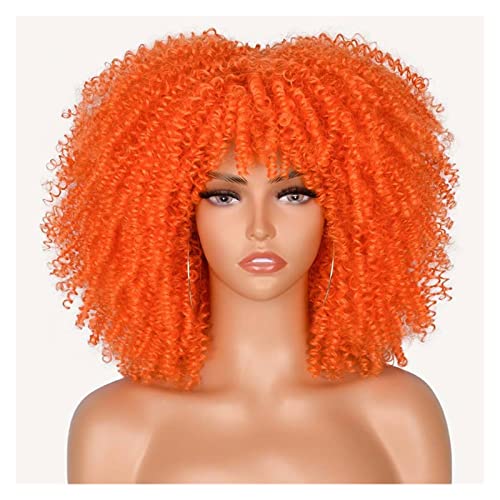 Perücken Kurze Afro Kinky Curly Perücke mit Pony for schwarze Frauen Cosplay Lolita Hair Ombre Mixed Brown Synthetic African Perücken Damenperücke(Color:Yellow) von guiling-1986