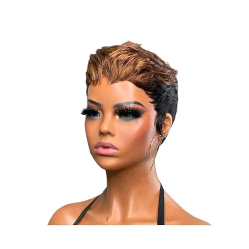 Perücken Kurze Echthaar-Perücke im Pixie-Schnitt for schwarze Frauen, 1B und Blond 613, farbige kurze Bob-Perücken Damenperücke von guiling-1986
