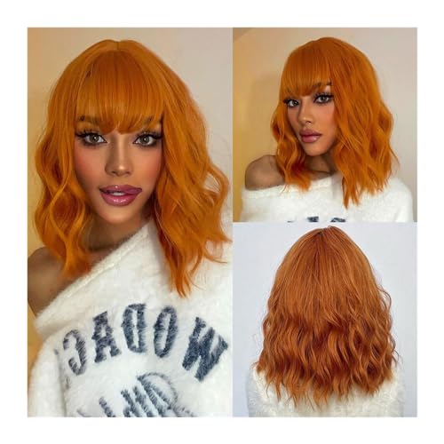 Perücken Tägliche Cosplay-Nutzung, hitzebeständige kurze gewellte Bob-Perücken for Frauen, dunkelbraune Bob-natürliche synthetische Perücke mit Pony for Mädchen Damenperücke(WL1006-1) von guiling-1986
