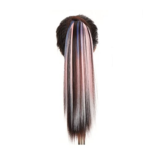 Pferdeschwanz Haarteil Mode Synthetik 45/55 cm gemischte Farbe Pferdeschwanz Haarteil weicher langer gerader Pferdeschwanz Verlängerungen Clip in gerader Pferdeschwanz for Frauen Mädchen Pferdeschwanz von guiling-1986