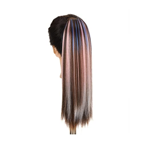Pferdeschwanz Haarteil Mode Synthetik 45/55 cm gemischte Farbe Pferdeschwanz Haarteil weicher langer gerader Pferdeschwanz Verlängerungen Clip in gerader Pferdeschwanz for Frauen Mädchen Pferdeschwanz von guiling-1986