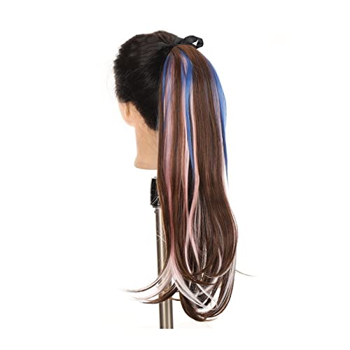 Pferdeschwanz Haarteil Mode Synthetik 45/55 cm gemischte Farbe Pferdeschwanz Haarteil weicher langer gerader Pferdeschwanz Verlängerungen Clip in gerader Pferdeschwanz for Frauen Mädchen Pferdeschwanz von guiling-1986