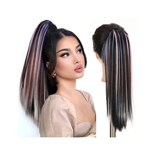 Pferdeschwanz Haarteil Mode Synthetik 45/55 cm gemischte Farbe Pferdeschwanz Haarteil weicher langer gerader Pferdeschwanz Verlängerungen Clip in gerader Pferdeschwanz for Frauen Mädchen Pferdeschwanz von guiling-1986