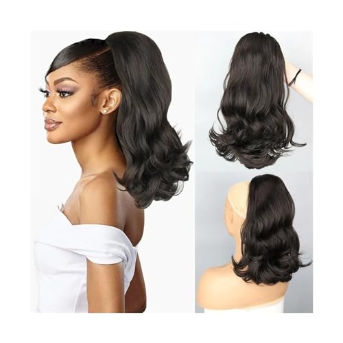 Pferdeschwanz Haarteil Short Drawstring Ponytail Hair Extension for Women, 18 Inch Natural Wave Ponytail Extension Clip in Synthetic Wave Ponytail Hairpiece Pferdeschwanz Haarverlängerung (Color : 2 von guiling-1986