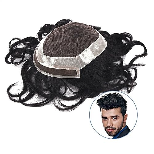 Toupet für Männer 6'' Haarersatzsystem 6×8" Herren-Toupet Schweizer Spitze und PU-umlaufende Spitzenfront-Haarteile, natürlicher Haaransatz, 150% Dichte, indisches Remy-Haar, männliche Perücke Männer von guiling-1986