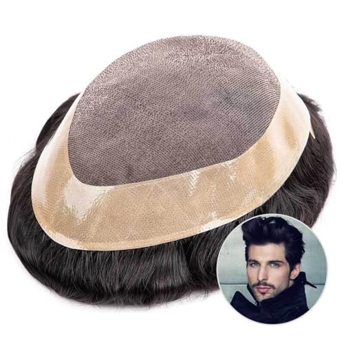 Toupet für Männer Toupet aus Echthaar for Männer, 15 cm, indisches Haarersatzsystem, feine Monopoly-Beschichtung um das Haarteil for Männer, langlebige männliche Kapillarprothese Männer Haarersatzsyst von guiling-1986