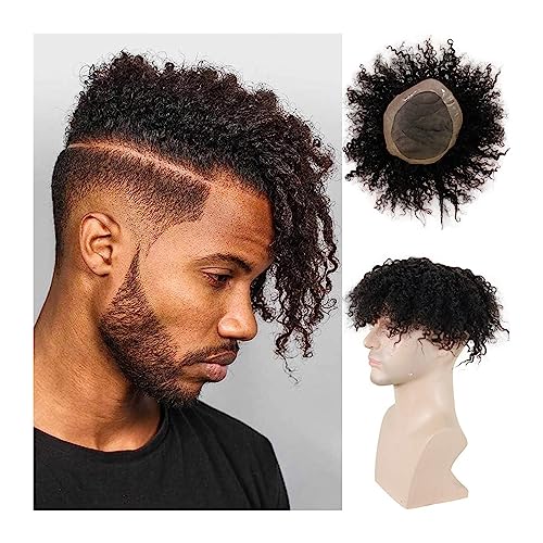 Toupet für Männer Verworrenes lockiges Toupet for schwarze Männer, Remy-Echthaar-Ersatzsystem, Mono-Spitze mit PU um 1B#, aus schwarzem, atmungsaktivem Afro-Curl-Haarteil for Männer Männer Haarersatzs von guiling-1986