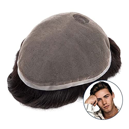 Toupet für Männer Volle Spitze Männer Toupet Natürlicher Haaransatz 7x10" Echthaar Toupet Männer Perücke Unsichtbare Atmungsaktive Haar Ersatz System Einheit Perücke for Männer Männer Haarersatzsystem von guiling-1986