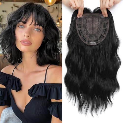 35,6 cm gewellte Perücke für Damen, 16,5 x 6,5 cm, klebefreie schwarze Perücke, Kunsthaar-Teile für Frauen mit feinem Haar 35,6 cm gewellte Perücke für Damen, 16,5 x 6,5 cm, klebefreie schwarze Perücke, Kunsthaar-Teile für Frauen mit feinem Haar von gulagula