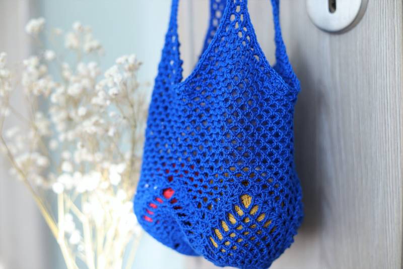 Blaue Häkeln Einkaufstasche Gestrickte Spitze-Design von gull808