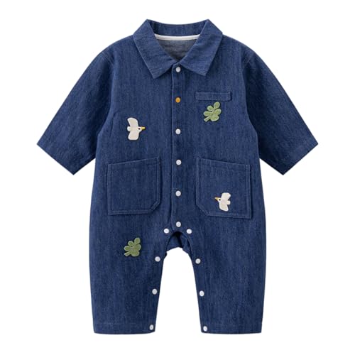 gurcooc Baby Jungen Mädchen Kleidung Denim Strampler Langarm Cartoon Print Baby Body Overall Einteilige Jeans, 3-24 Monate von gurcooc