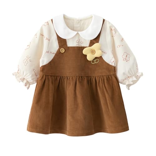 gurcooc Baby Mädchen Kleider Lange Ärmel Floral Rüschen Fake Two Pieces Strapse Rock Prinzessin Kleid Partykleid für Hochzeit Geburtstag Party von gurcooc