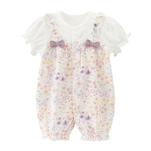 gurcooc Baby Mädchen Strampler Kurzarm Bodysuit Floral Rüschen Jumpsuit Bow Body Sommer Onesie Outfit Set, 3-24 Monate von gurcooc