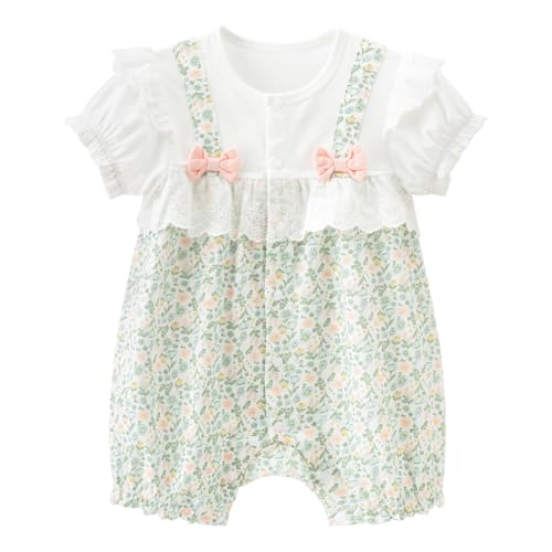 gurcooc Baby Mädchen Strampler Kurzarm Bodysuit Floral Rüschen Jumpsuit Sommer Bow Body Onesie Outfit Set, 3-24 Monate von gurcooc