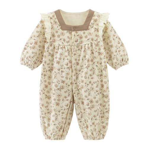 gurcooc Baby Mädchen Strampler Neugeborene Langarm Baumwolle Bodysuit Floral Rüschen Jumpsuit Onesie Outfit Set, 3-24 Monate von gurcooc
