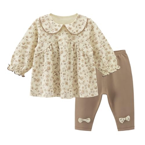 gurcooc Babykleidung Set Baby Mädchen Baumwolle Langarm Rüschen Blumen Kleid Taille Hose Bekleidungssets Weiche Outfit Kleidung, 9-48 Monate von gurcooc