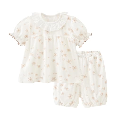 gurcooc Kinder Bekleidungssets für Baby-Mädchen Baumwolle Kurzarm Rüschen Floral Top Shorts Sommer Babykleidung Outfit Kleidung, 9-30 Monate von gurcooc