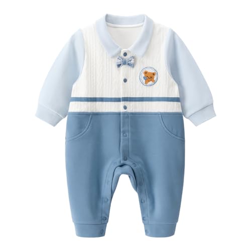gurcooc Neugeborene Baby Jungen Strampler Langarm Gentleman Fake Two Pieces Baby Body mit Fliege Einteiler Outfit, 3-24 Monate von gurcooc