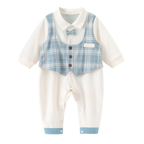 gurcooc Neugeborene Strampler Baby Jungen Langarm Gentleman mit Fliege Weste Fake Two Pieces Baby Body Einteiler Outfit Babykleidung, 3-24 Monate von gurcooc