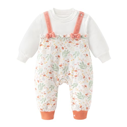 gurcooc Neugeborenes Baby Mädchen Strampler Baumwolle Bow Langarm Floral Winter Jumpsuit Onesie Outfit Set, 0-18 Monate von gurcooc