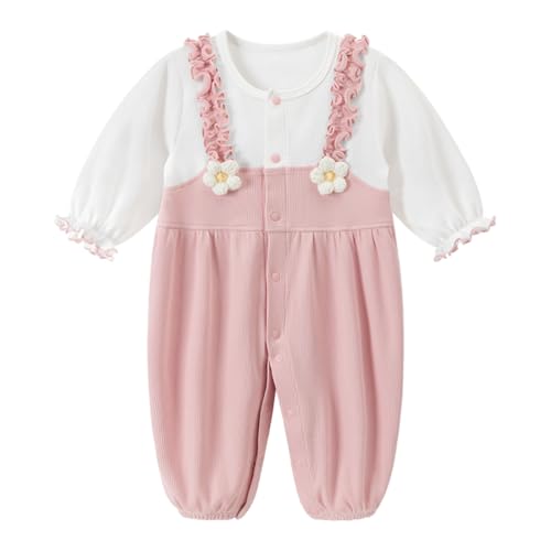 gurcooc Neugeborenes Baby Mädchen Strampler Gerippt Langarm Bodysuit Floral Rüschen Jumpsuit Onesie Outfit Set, 0-18 Monate von gurcooc
