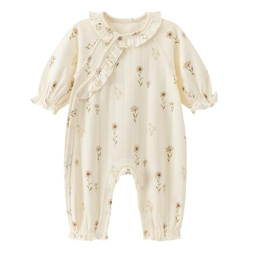 gurcooc Neugeborenes Baby Mädchen Strampler Rüschen Baumwolle Langarm Bodysuit Floral Jumpsuit Onesie Outfit Set, 0-18 Monate von gurcooc