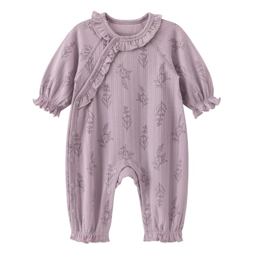 gurcooc Neugeborenes Baby Mädchen Strampler Rüschen Baumwolle Langarm Bodysuit Floral Jumpsuit Onesie Outfit Set, 0-18 Monate von gurcooc