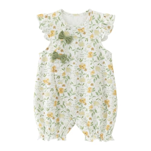 gurcooc Neugeborenes Baby Mädchen Strampler ärmellos Bodysuit Floral Rüschen Jumpsuit Bow Body Onesie Outfit Set, 0-18 Monate von gurcooc